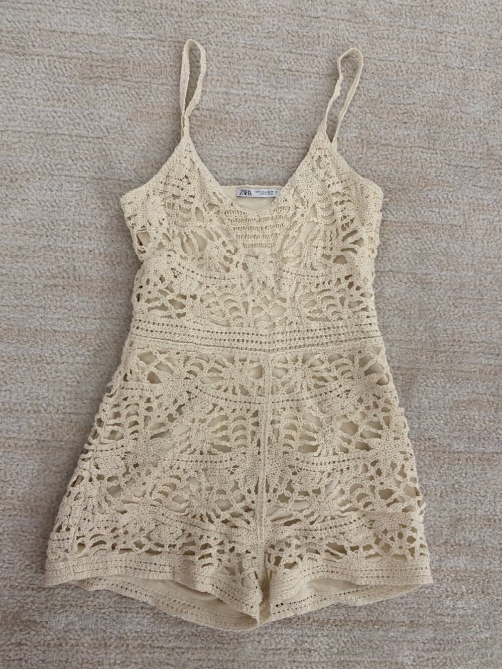 Zara Lace Knit Crochet Romper Cream XS